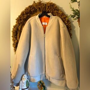 Beautiful Unisex ASOS Cream Fleece Zippered Lined  Oversized Bomber Jacket